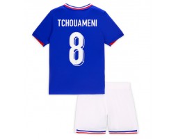 Frankrig Aurelien Tchouameni #8 Hjemmebanesæt Børn EM 2024 Kort ærmer (+ korte bukser)